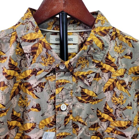 Goodthreads Men’s Standard Shirt Brown Shirt Autumn Leaves Pattern Button-Up MT - Picture 3 of 12